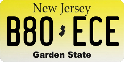 NJ license plate B80ECE