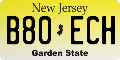 NJ license plate B80ECH