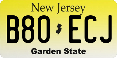 NJ license plate B80ECJ