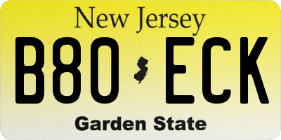 NJ license plate B80ECK