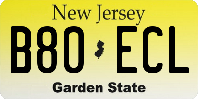 NJ license plate B80ECL