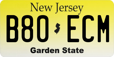 NJ license plate B80ECM