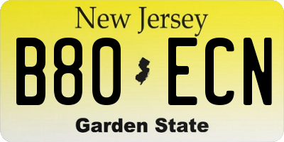 NJ license plate B80ECN