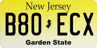 NJ license plate B80ECX
