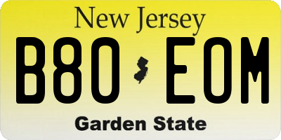 NJ license plate B80EOM