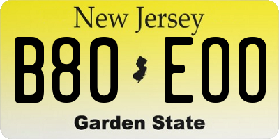 NJ license plate B80EOO