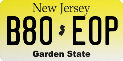 NJ license plate B80EOP
