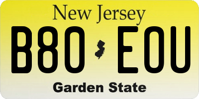 NJ license plate B80EOU