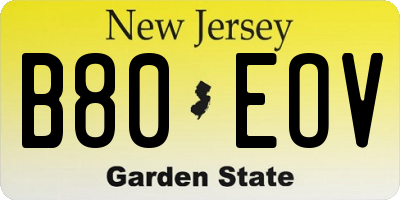 NJ license plate B80EOV