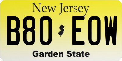 NJ license plate B80EOW