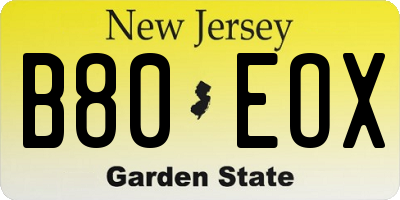 NJ license plate B80EOX