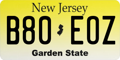 NJ license plate B80EOZ