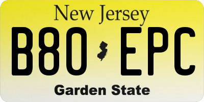 NJ license plate B80EPC