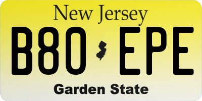 NJ license plate B80EPE