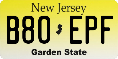 NJ license plate B80EPF