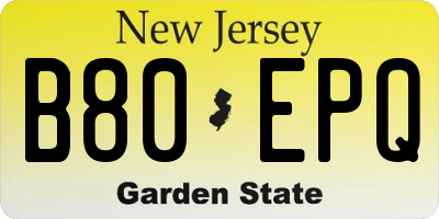NJ license plate B80EPQ