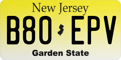 NJ license plate B80EPV