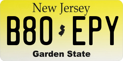 NJ license plate B80EPY