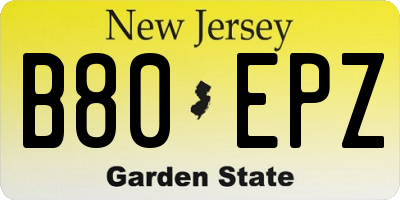 NJ license plate B80EPZ