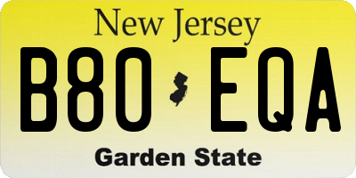 NJ license plate B80EQA