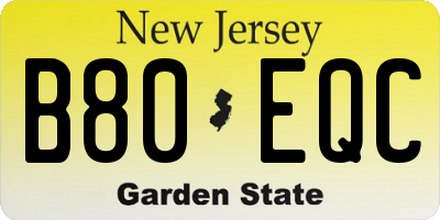 NJ license plate B80EQC