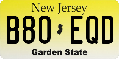 NJ license plate B80EQD