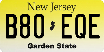 NJ license plate B80EQE