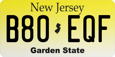 NJ license plate B80EQF