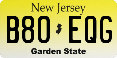 NJ license plate B80EQG