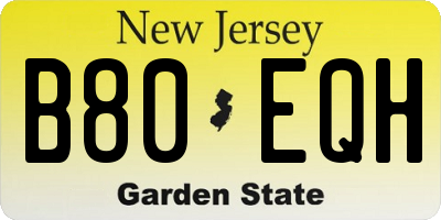 NJ license plate B80EQH