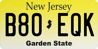 NJ license plate B80EQK