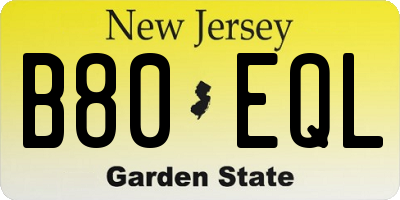 NJ license plate B80EQL