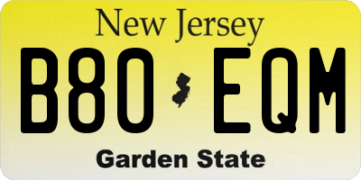 NJ license plate B80EQM