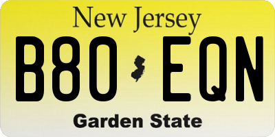 NJ license plate B80EQN