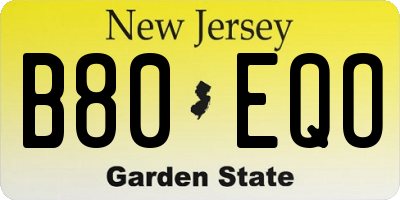 NJ license plate B80EQO