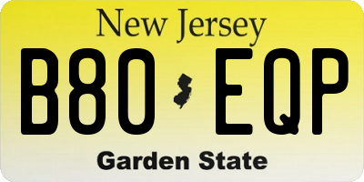 NJ license plate B80EQP