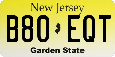 NJ license plate B80EQT