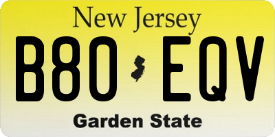 NJ license plate B80EQV
