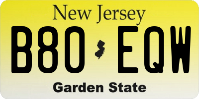 NJ license plate B80EQW