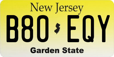 NJ license plate B80EQY