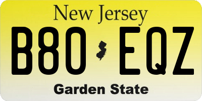 NJ license plate B80EQZ