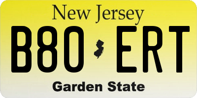 NJ license plate B80ERT