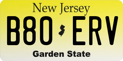 NJ license plate B80ERV