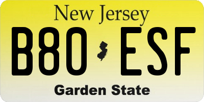 NJ license plate B80ESF