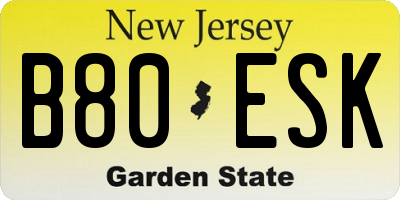NJ license plate B80ESK