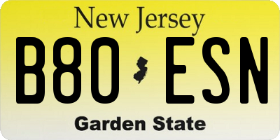 NJ license plate B80ESN
