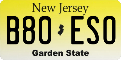 NJ license plate B80ESO