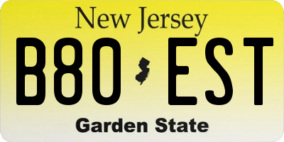 NJ license plate B80EST