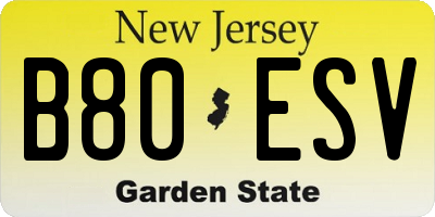 NJ license plate B80ESV