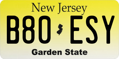 NJ license plate B80ESY